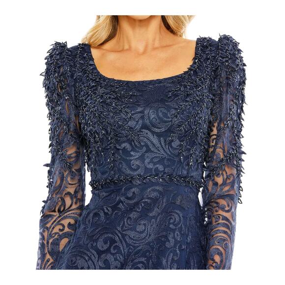 Mac Duggal 11187 Embroidered Sequin Navy Blue Trumpet Gown Size 8 NWT - Picture 8 of 9